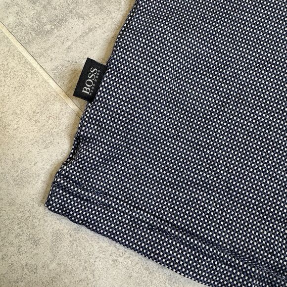 Boss Hugo Boss Navy White Dobby Polo Shirt Mens XXL VGUC Cotton - Picture 9 of 9